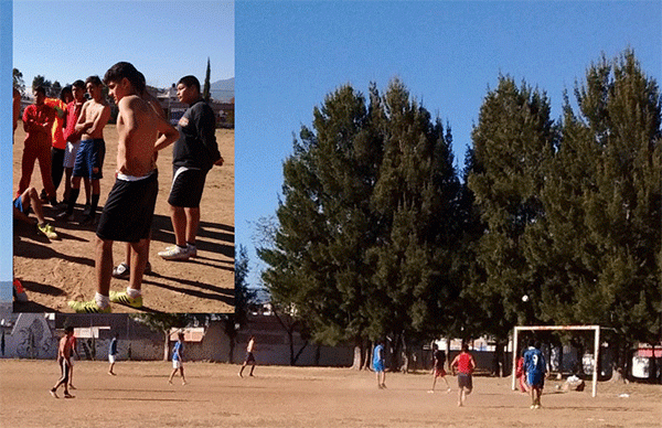 Jóvenes futbolistas del Coba, extensión Tupátaro, entrenan para la Espartaqueada Deportiva