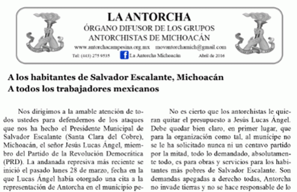 Desplegado: A los habitantes de Salvador Escalante, Michoacán