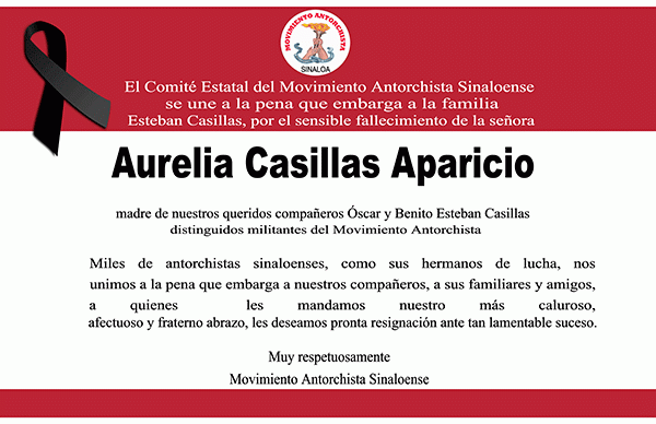 Esquela: Aurelia Casillas Aparicio 