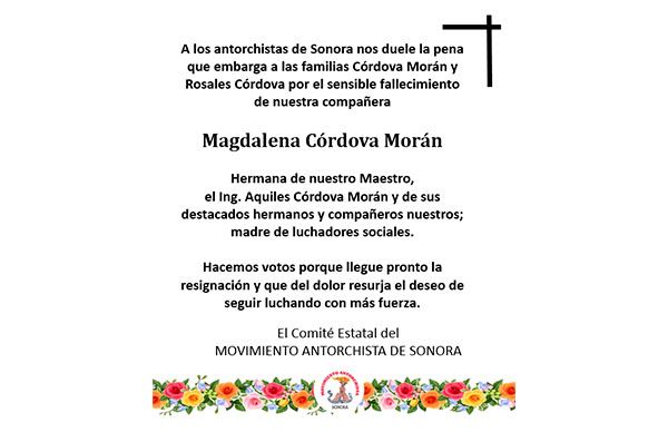 Esquela: Magdalena Córdova Morán 