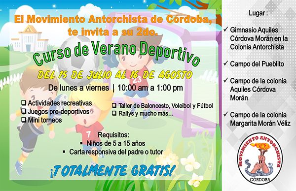 Antorcha en Córdoba invita a sus cursos deportivos de verano.