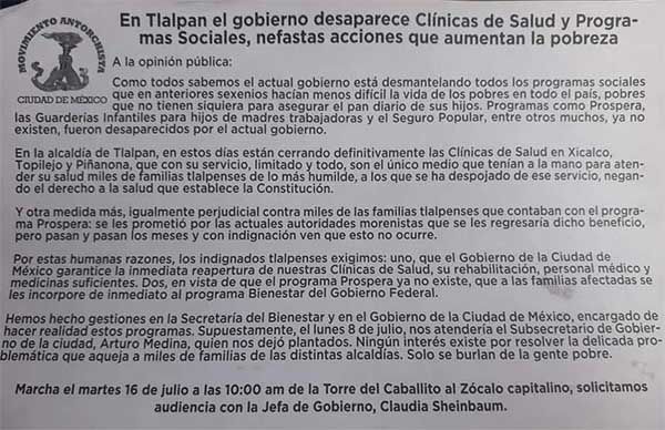 Antorchistas denuncian que el Gobierno morenista desaparece clínicas de salud 