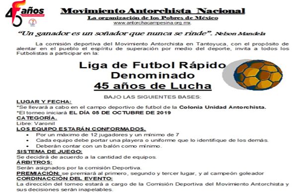 Antorcha anuncia liga de fútbol 45 años de Lucha en colonia de Tantoyuca