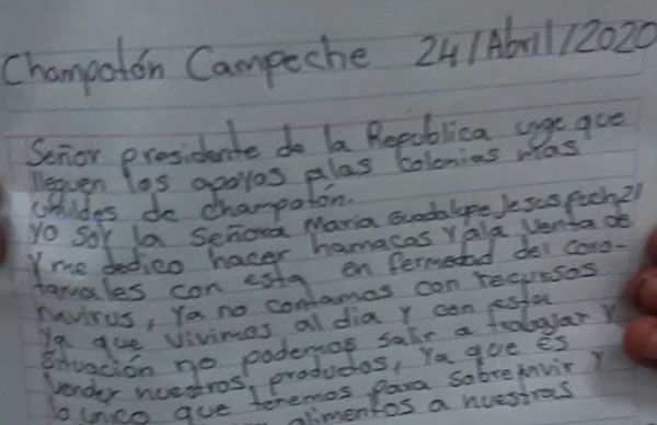 Piden desde Champotón auxilio alimentario al Gobierno 