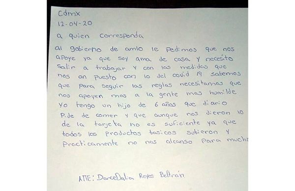 Continúan llegando cartas de capitalinos; solicitan apoyo del Gobierno federal 