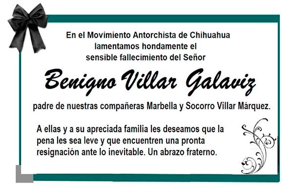 Esquela | Señor Benigno Villar Galaviz