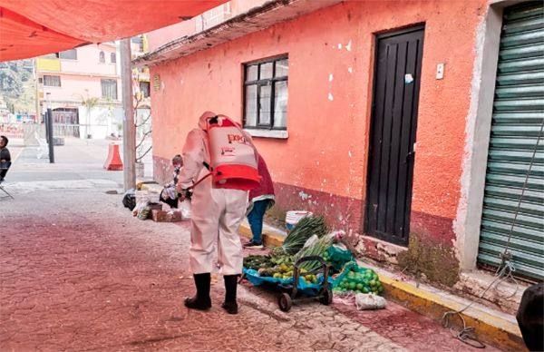 Antorcha fortalece sanitización gratuita en espacios públicos de Joquicingo