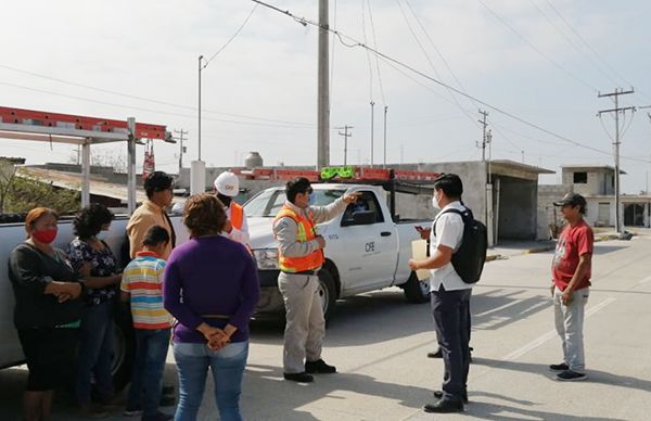 Restablece CFE luz eléctrica en Reserva 4 de Vergara Tarimoya